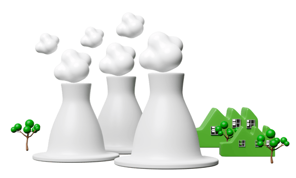 nuclear power plant with factory isolated. free electricity, renewable energy concept, 3d render illustration png