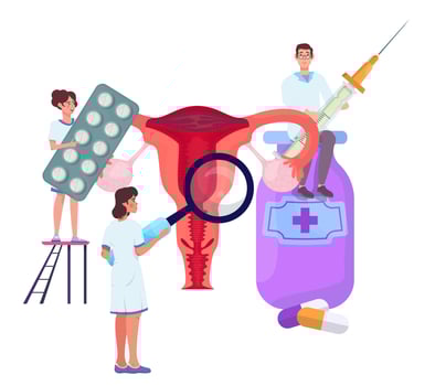 Female reproductive system examination concept. Uterus, womb treatment. Gynecologists and therapist appointment.  Infertility, inflammation diagnosis. vector