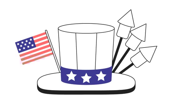 Fourth of july hat monochrome concept vector spot illustration. Uncle sam hat 2D flat bw cartoon object for web UI design. US holiday. Independence day isolated editable hand drawn hero image