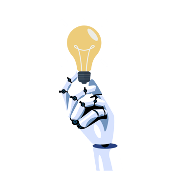 Robot hand is holding lightbulb idea png