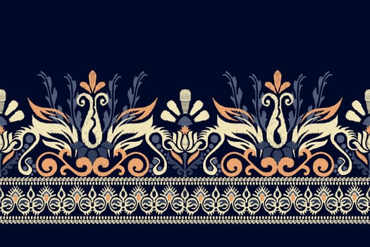 Ikat floral paisley embroidery on purple background.Ikat ethnic oriental pattern traditional.Aztec style abstract vector illustration.design for texture,fabric,clothing,wrapping,decoration,sarong.