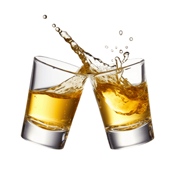 Glasses shot of tequila making toast with splash isolated on trasparent background, png