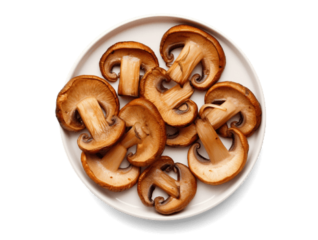 Roasted sliced mushrooms isolated on transparent background, png