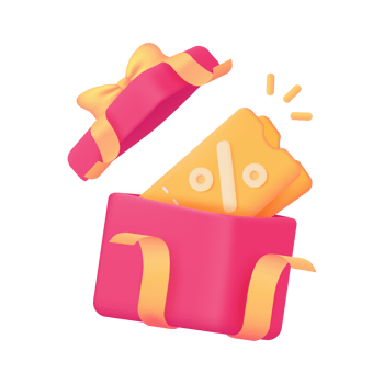 Surprise open gift box Product price discount voucher. 3d illustration png