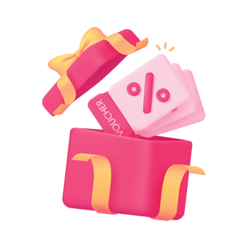Surprise open gift box Product price discount voucher. 3d illustration png