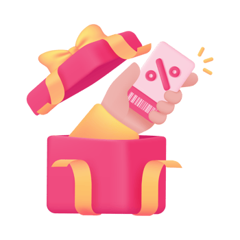 Surprise open gift box Product price discount voucher. 3d illustration png