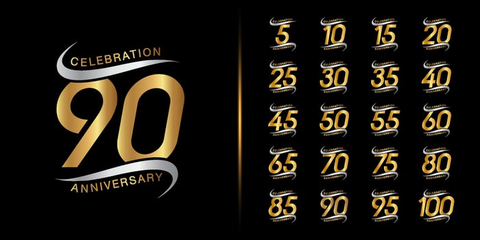 Set of premium anniversary logotype. Golden anniversary celebration emblem design for company profile, leaflet, magazine, brochure, web, banner, invitation or greeting card. vector