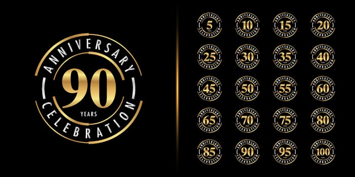 Set of premium anniversary logotype. Golden anniversary celebration emblem design for company profile, leaflet, magazine, brochure, web, banner, invitation or greeting card. vector