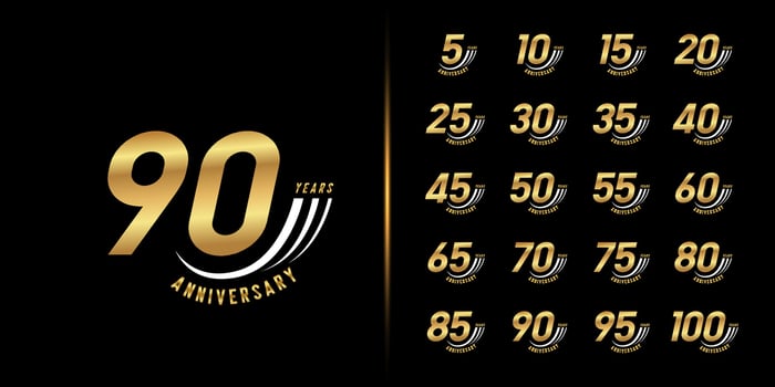 Set of premium anniversary logotype. Golden anniversary celebration emblem design for company profile, leaflet, magazine, brochure, web, banner, invitation or greeting card. vector