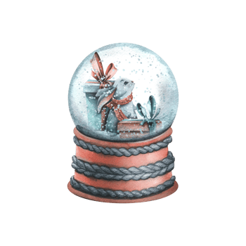 Snow globe with gift boxes and a cute bunny. Watercolor illustration, hand drawn. Isolated object png
