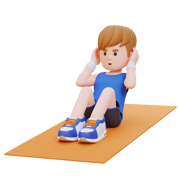 Perfect Abs 3D Sporty Male Character Mastering the Standard Crunch at the Gym png