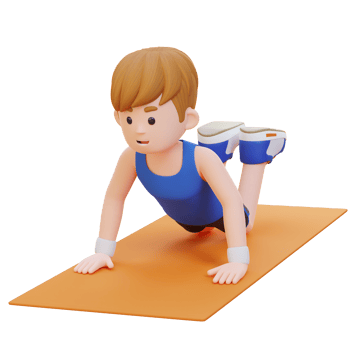 3D Sporty Male Character Mastering Knee Push Up Exercise at Home Gym png