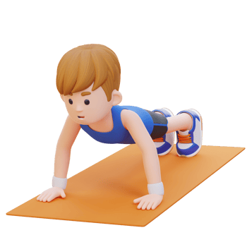3D Sporty Male Character Performing Standard Push Up Exercise at Home Gym png