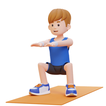 3D Sporty Male Character Mastering Squats in Home Gym png