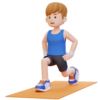 3D Sporty Male Character Performing Dynamic Lunges at the Gym png