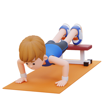3D Sporty Male Character Performing Decline Push Up Exercise at the Gym png