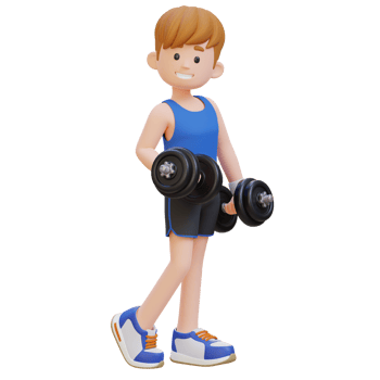 3D Sporty Male Character Showcasing Cool Standing Pose and Holding Dumbbell with Confidence png