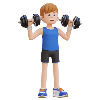 3D Sportsman Character Performing Dumbbell Shoulder Press png