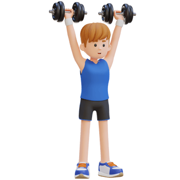 3D Sportsman Character Performing Dumbbell Shoulder Press png