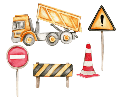 Road signs and yellow truck . Watercolor hand drawn illustration. Perfect for kid posters or stickers. png