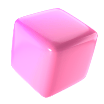 3d block object metal cube abstract geometric shape. Realistic glossy pink and lilac gradient luxury template decorative design illustration. Minimalist bright element mockup isolated transparent png