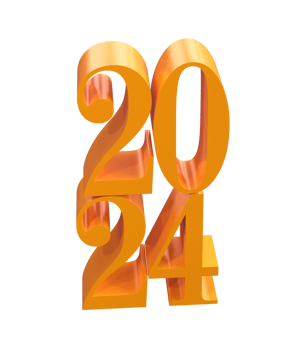 Happy New Year 2024 with shiny 3D golden numbers isolated transparent png. Holiday gold celebration design. Premium element for posters, banners, calendar and greeting card png
