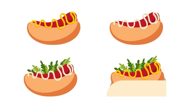 Hot dog, fast food, vector illustration, hot dog with mustard and mayonnaise in the package