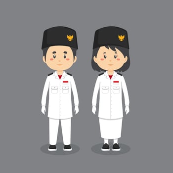 Couple Character Wearing Indonesian Flag Bearer Uniform vector