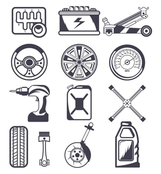 Motorcycle and Equipment Vector Illustration on White Background