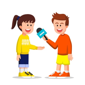 boy acting like a journalist and interviewing a little girl as a source vector