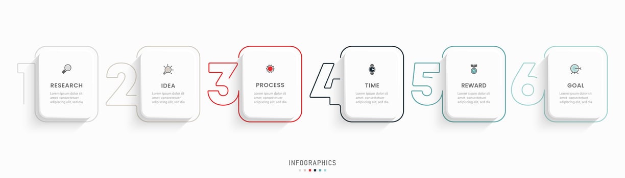 Vector Infographic label design template with icons and 6 options or steps. Can be used for process diagram, presentations, workflow layout, banner, flow chart, info graph.