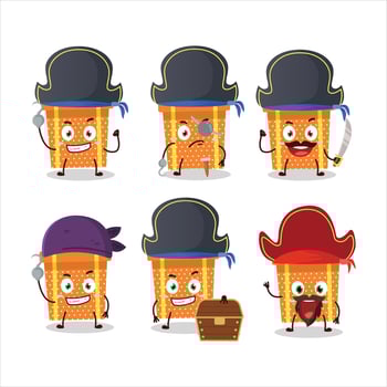 Cartoon character of orange christmas gift with various pirates emoticons vector