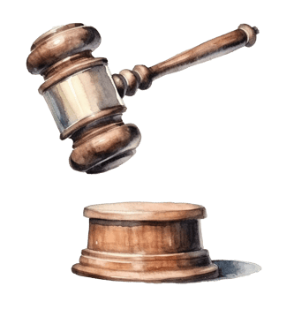 Legal Justice Concept, Watercolor Illustration of Court Hammer, png