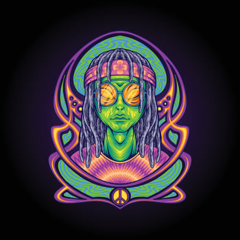 Cosmic alien style boho-chic hippie culture vector illustrations for your work logo, merchandise t-shirt, stickers and label designs, poster, greeting cards advertising business company