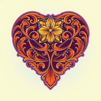 Intricate engraving petals ornament heart shape vector illustrations for your work logo, merchandise t-shirt, stickers and label designs, poster, greeting cards advertising business company