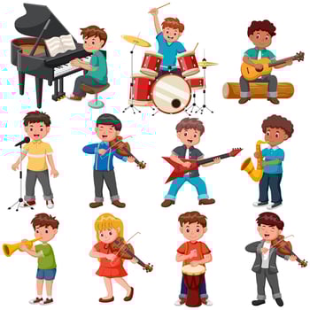 Set of Little Children Playing Various Instruments. Vector illustration