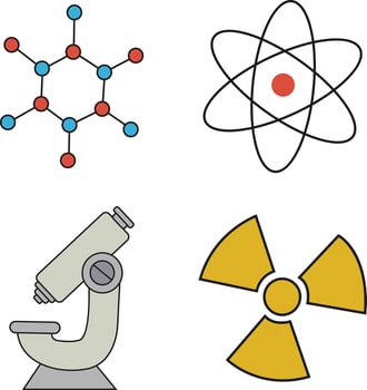 Science Laboratory Equipment. Laboratory test tubes. Medical scientific research. Experiment equipment. Lab measuring beaker. Bottle with droppers. Vector Pro