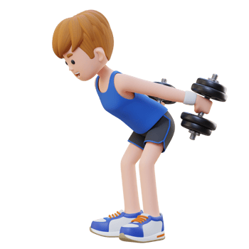 3D Sportsman Character Performing Dumbbell Kickbacks png