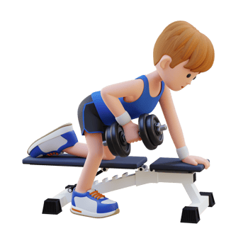3D Sportsman Character Sculpting Back Muscles with Dumbbell Row Exercise png