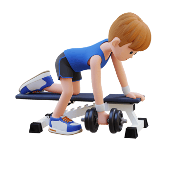 3D Sportsman Character Sculpting Back Muscles with Dumbbell Row Exercise png