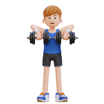 3D Sportsman Character Performing Upright Row with Dumbbell png