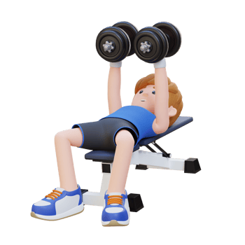 3D Sportsman Character Sculpting Muscular Chest with Dumbbell Bench Chest Fly png