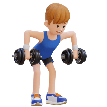 3D Sportsman Character performing Rear Delt Rows with Dumbbells png