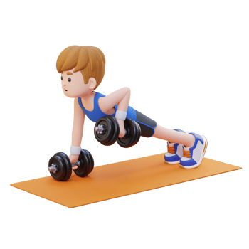 3D Sportsman Character Performing Dumbbell Push Up Row png