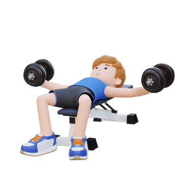3D Sportsman Character Sculpting Muscular Chest with Dumbbell Bench Chest Fly png