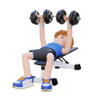 3D Sportsman Character Sculpting Muscular Physique with Dumbbell Bench Press png
