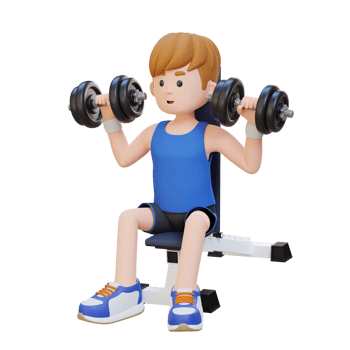 3D Sportsman Character Sculpting Strong Shoulders with Dumbbell Shoulder Bench Press png
