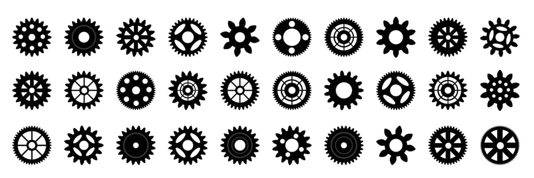 Machine Gear Wheel Cogwheel Vector. Big set, large collection of gears. vector