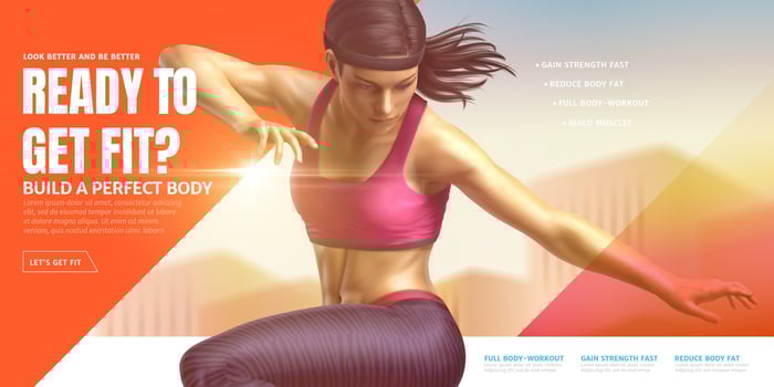 Body building class with dancing woman in 3d illustration vector