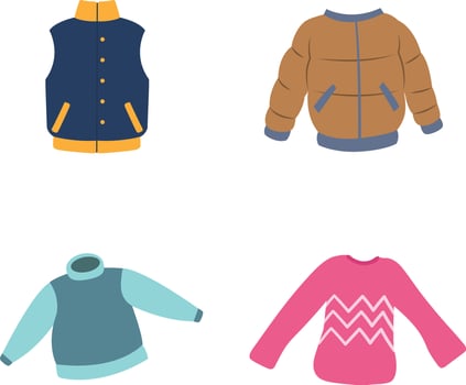 Winter Jacket isolated on white background. Collection of cold weather clothing for design decoration. vector illustration